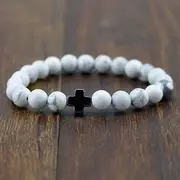 [IBOWZ] Crystal Bracelet Bead Bracelets Chakra Bracelet, 7 Chakra Natural Stone Beads White Magnesite Bangle Elastic Black Cross Jewelry Yoga Bracelets Unlimited Charm Diffuser Men Gift