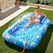 Inflatable Tanning Pool Lounger Float with Sprinkler, 214CM x 145CM Pool Floats Adult with Pillow, 6 in 1 Tub Raft Floatie with Drink Holder Sunbathing Water Lounge