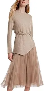 [GOELIA] Outfits Women Trendy 2023 Long Sleeve Pullover Top and Tulle Skirt Set with Belt