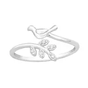 Silver Bird and Leaf Cubic Zirconia Ring