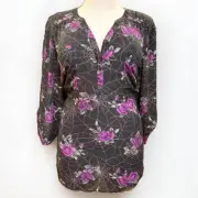 Torrid 6 (6X 30) Spiderweb & Purple Roses Georgette Harper Blouse Top Shirt Goth