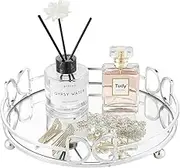 HAIGOUER Perfume Tray Round Silver Tray Elegantly Designed Bathroom Tray Round for Dressers, Bathrooms, Nightstands