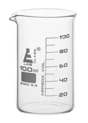 Beaker, 100ml - Tall Form - White Graduations - Borosilicate Glass - Eisco Labs