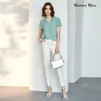 在飛比找momo購物網優惠-【Master Max】領口荷葉袖兩片設計雪紡上衣(8017