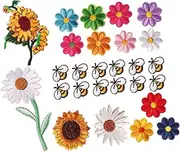 Gogogmee 27Pcs Bee Flower Embroidered Iron Sew Patches DIY Appliques for Clothing Hats Bags Jeans Jackets Versatile Decorative Accessories for