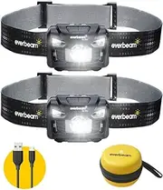 Everbeam H6 Pro LED Head Torch Headlamp, Motion Sensor Control, 650 Lumen Bright 20 Hours Runtime 1200mAh Battery Powered USB Rechargeable Waterproof - 2 Pack