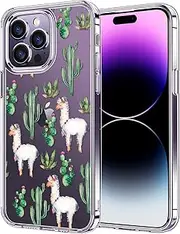 Bicol Hybrid iPhone 14 Pro Max Case Clear Fashion Designs Phone Cover for Women Girls, Stylish Slim Shockproof Hard PC+TPU Bumper Flower Protective Phone Case for iPhone 14 Pro Max 6.7" 2022 Alpaca