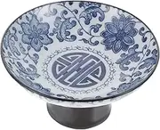 Vintage Ceramic Plates Footed Bowl Pasta Bowls Food Serving Dish Fruit Salad Dinner Plates Pasta Dessert Plates Serving Trays for Appetizer Sushi Fruit Blue (Color : Blue, Size : 12.8X12.8X6.2CM)