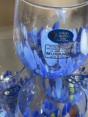 4 MURANO VETRO ESEGUITO CONFETTI MOSAIC STEMLESS WINE GLASSES IN BLUE 12 OZ