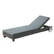 Sun Lounge Bed Wheel Patio Outdoor Furniture Setting - Black