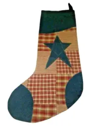HM Denim STAR Applique Farmhouse Chic Patchwork Plaid Christmas Stocking #2