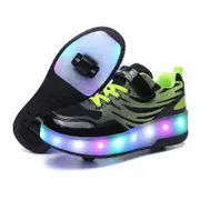 Nevenka Kids Roller Skates Light up Shoes Sport Sneaker USB Chargable-Black Green