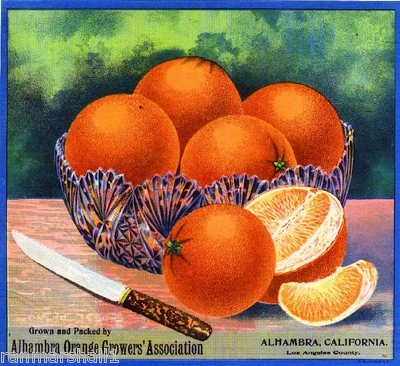 Alhambra Los Angeles Orange Citrus Fruit Crate Label Art Print