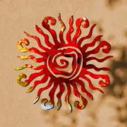 Moxweyeni 12 Inch Sun Metal Wall Art Outdoor Decor Wacky Large Red