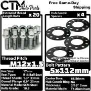 4x 5mm Thick 5x112 66.56mm CB Wheel Spacer 12x1.5 Chrome Bolt Fit Mercedes Wheel
