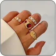 [PINK TOWN] Chunky Knuckle Rings Set for Women Gold Irregular Chunky Ring Set Adjustable Open Knuckle Stacking Rings Dainty Crystal Rings Set Gold Silver Liquid Irregular Ring Set Y2k Statement Ring Unique Ring