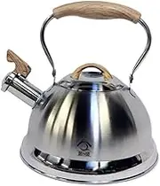 Whistling Tea Kettle for Stove Top, 2.8 L Stainless Steel Stove Gas Induction Teapot with Wood Grain Handle, Suitable for Gas, Electric, Electromagnetic and Ceramic Stoves Tea Pot (Steel)