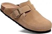 [INTINEXT] Men's and Women's Suede Clogs with Arch Support Comfortable Cork Footbed Leather Mules Versatile Potato Shoes