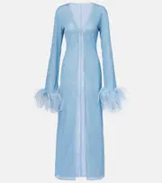 [Oseree] Oséree Lumière Plumage feather-trimmed robe AU 16 blue