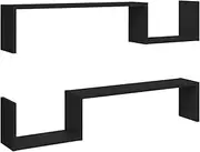 vidaXL 2X Wall Shelves Living Room Floating Storage Shelf Display Rack Hanging Cabinet Ledge Home Organiser Furniture Black Engineered Wood