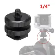 (1/4) Dual Thumb Screw To Flash Hotshoe Adapter Light Stand Nut For GoPro DSLR