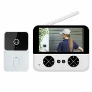 Video Doorbell Camera Wireless No Subscription 43inch IPS Screen Night Vision Two Way Audio Auto Recording Drill Mount Rechargeable Smart Chime for Home