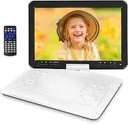 HotHat 16.9'' Portable DVD Player with 6 Hrs Battery, 14.1'' HD Swivel Screen DVD Player Portable, New Screen Button Design, High Volume Speakers, Support Sync TV/Region Free/Multiple Discs, White