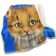 Handsome Ginger Cat over Blue Throw Blanket