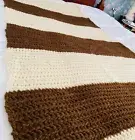 Alpaca/Merino Wool LapGhan, Blanket ThrowHandmade Crochet Cream/Chocolate Brown