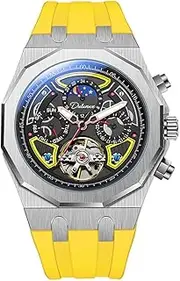 [DAXIAOYU] Men Sport Tourbillon Automatic Mechanical Watches Multifunction Dial Moon Phase Week Date Display Watch Stainless Steel Case Rubber Strap Luminous Watches