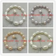New 11-13mm White Pink Purple Baroque Freshwater Pearl Gems Bracelet 7.5'' AAA