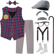 Z-Shop Old Man Costume for Kids 100 Days of School Costume Grandpa Outfit Vest and Pants for Boy