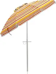 Costway 198cm Beach Umbrella w/Sand Anchor, Outdoor Patio Umbrella w/Push Button Tilt & UPF 50+ Protection, Portable Sunshade Umbrella w/Carry Bag for for Beach Patio Garden Outdoor