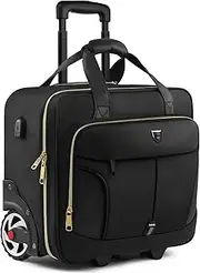 RUCYEN Rolling Laptop Bag,Rolling Briefcase for Men & Women,Laptop Briefcase on Wheels,Carry On Bag for Business Travel, Black+Gold Zipper, 17.3 inch