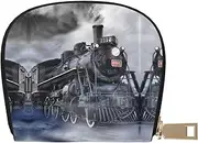 [EdWal] Steam Train Clouds Print Card Holder Unisex Credit Card Case for Men and Women Leather Card Holder, Slim Business Card, White, One Size