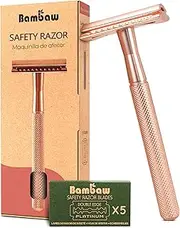 Bambaw Safety Razor for Women with 5 Double Edge Safety Razor Blades, Double Edge Razor, Reusable Razor, Plastic Free – Rose Gold