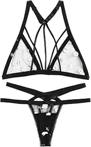 [Generic] Plus Size Negligee 3X Embroider Lace Lingerie Sexy Thong Flower Sexy Lingerie Set Shorts