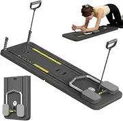 Foldable Pilates Reformer Set, Multifuctional Pilates Machine with Anti-Slip Mats, Timing, Automatic Rebound Pilates Reformer Machine, Ab Exercise Board Full Body Workout Equipment