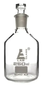 Eisco 250ml Reagent Bottle, Narrow Mouth Hexagonal Stopper - Borosilicate Glass