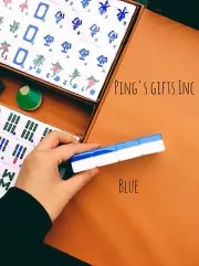 BLUE Chinese&American 144 Tiles Mah Jong Set With Portable Mahjong Box FAST SHIP