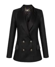 Elisabetta Franchi Laminated Tweed Double-Breasted Jacket IT40 Black