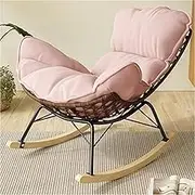 AUPRES Rattan Rocking Chair Outdoor Padded Cushion Recliner Patio Rocking Chair for Bedroom Living Room Patio Porch Garden Deck Lawn(Pink)