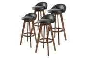4 Set 72cm Black Brown Wooden Bar Stool Leila Leather