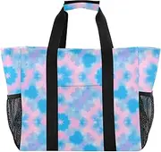 [sanluoli] Large Tote Bag Foldable Beach Tote Bag Sandproof Canvas Canvas Laundry Bag, Blue-pink Tie-dye, 1 size