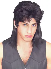 Bogan Mullet Mens Black 80s Costume Wig