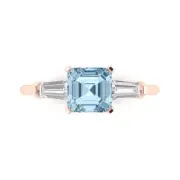 1.62 ct Emerald Cut 3 stone Blue Promise Bridal Wedding Ring 14k Rose Solid Gold