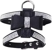 Shiny Rhinestone Bow Pet Chest Harness, Small and Medium-Sized Dog Leaning Rope, Cat Leaning Chest Harness to Prevent Breaking Free for Small Medium Large Dogs Walking Party Wedding (Black)