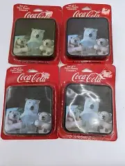Coca-Cola Coasters Deco Plastic Square 4 Pack Polar Bear 1996 Set of 4 Nib -READ