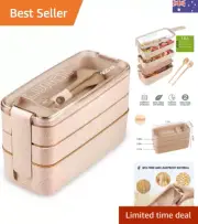 Bento Adults Lunch Box, Stackable, 3-In-1 Compartment - Wheat Straw, Leakproo...