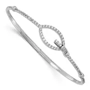 14k White Gold Polished Natural Diamond Oval Buckle Hinged Bangle
